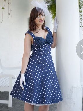 Lindy Bop Ophelia Navy Polka Dot 50’s Inspired Fit & Flare Dress